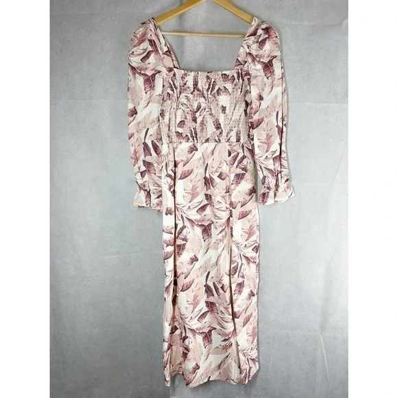 House of Harlow 1960 Linen Palm Print Midi Dress Size Small - Picture 2 of 9